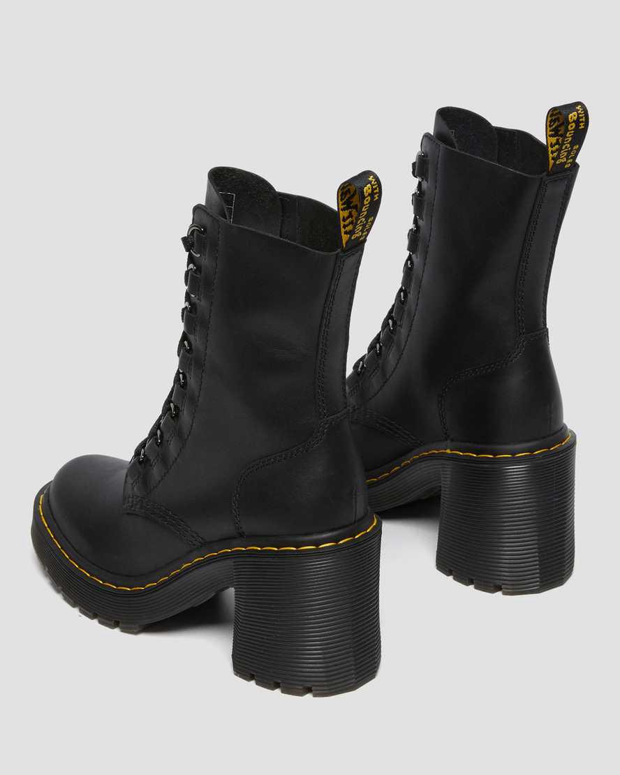 Dr Martens Chesney Leather Flared Lace Up Naisten Korkokengät Saappaat Mustat  Suomi |  0348GVBYQ