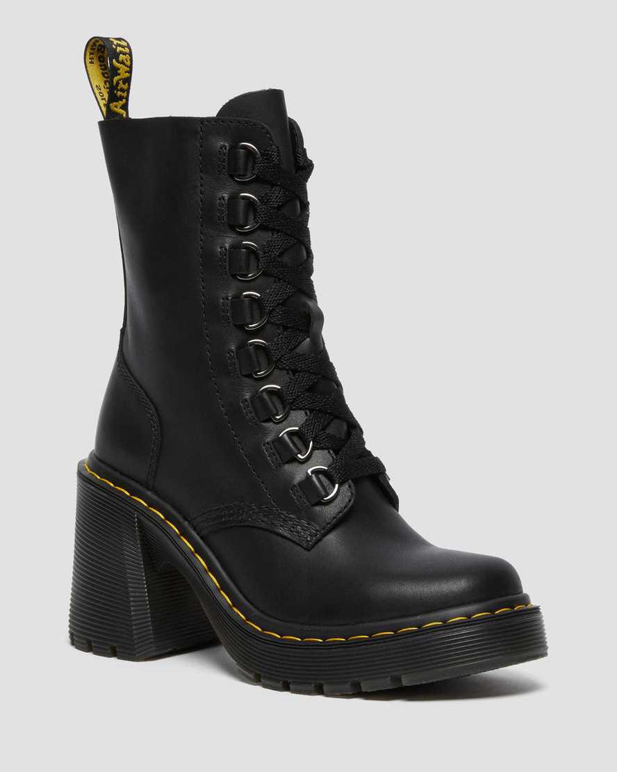 Dr Martens Chesney Leather Flared Lace Up Naisten Korkokengät Saappaat Mustat  Suomi |  0348GVBYQ