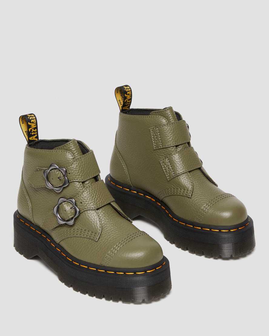 Dr Martens Devon Flower Buckle Leather Naisten Platform Saappaat Khaki Vihreä  Suomi |  1436PZYTV
