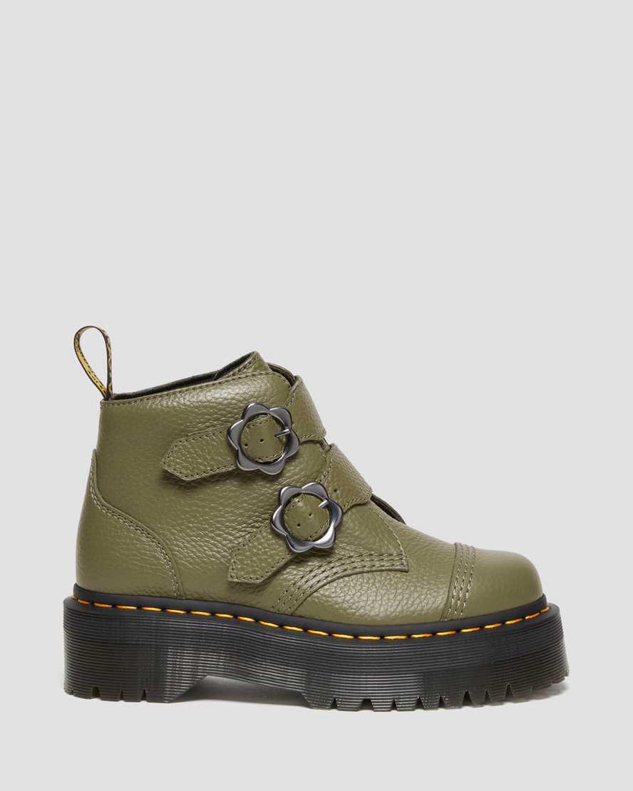 Dr Martens Devon Flower Buckle Leather Naisten Platform Saappaat Khaki Vihreä  Suomi |  1436PZYTV