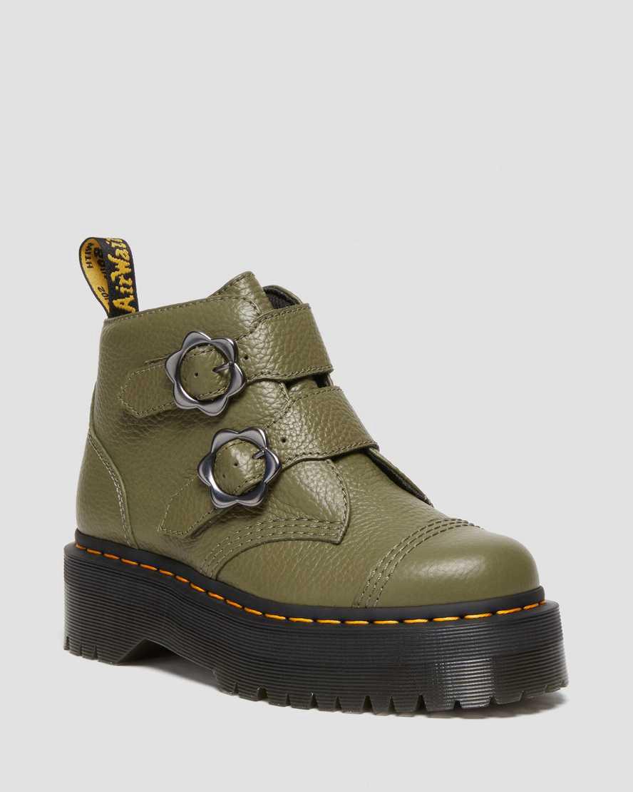 Dr Martens Devon Flower Buckle Leather Naisten Platform Saappaat Khaki Vihreä  Suomi |  1436PZYTV