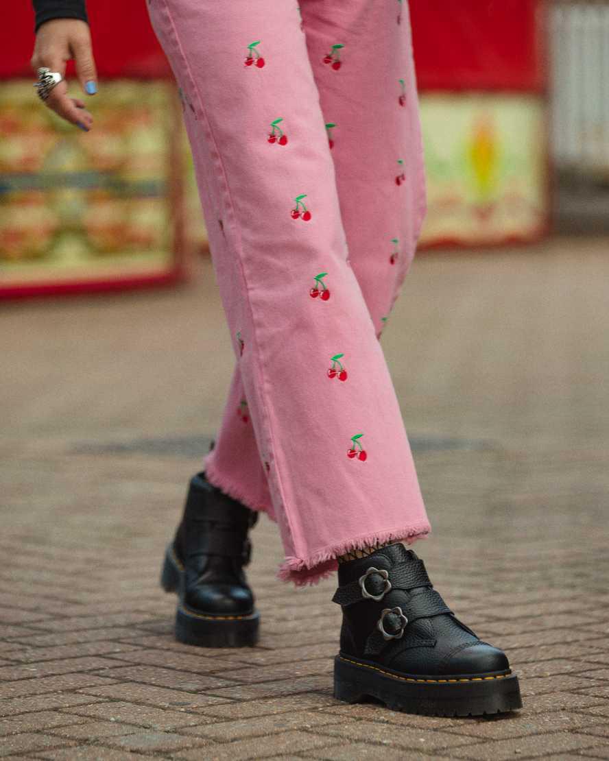 Dr Martens Devon Flower Buckle Leather Naisten Platform Saappaat Mustat  Suomi |  4673YEBUD
