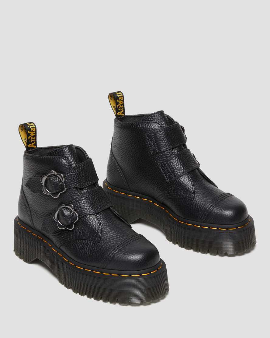 Dr Martens Devon Flower Buckle Leather Naisten Platform Saappaat Mustat  Suomi |  4673YEBUD