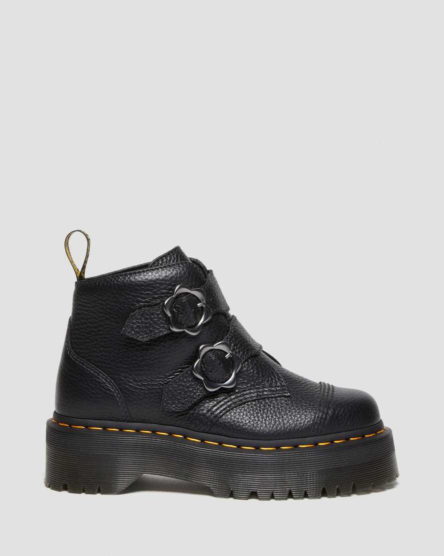 Dr Martens Devon Flower Buckle Leather Naisten Platform Saappaat Mustat  Suomi |  4673YEBUD