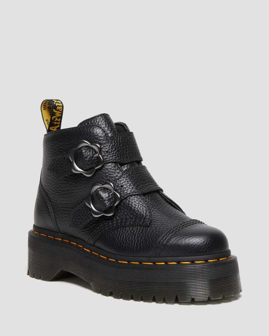 Dr Martens Devon Flower Buckle Leather Naisten Platform Saappaat Mustat  Suomi |  4673YEBUD