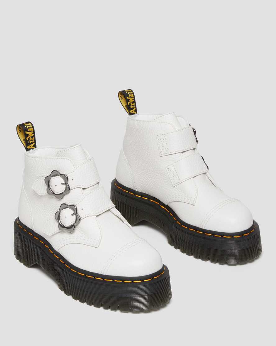 Dr Martens Devon Flower Buckle Leather Naisten Platform Saappaat Valkoinen  Suomi |  6142TSDMW