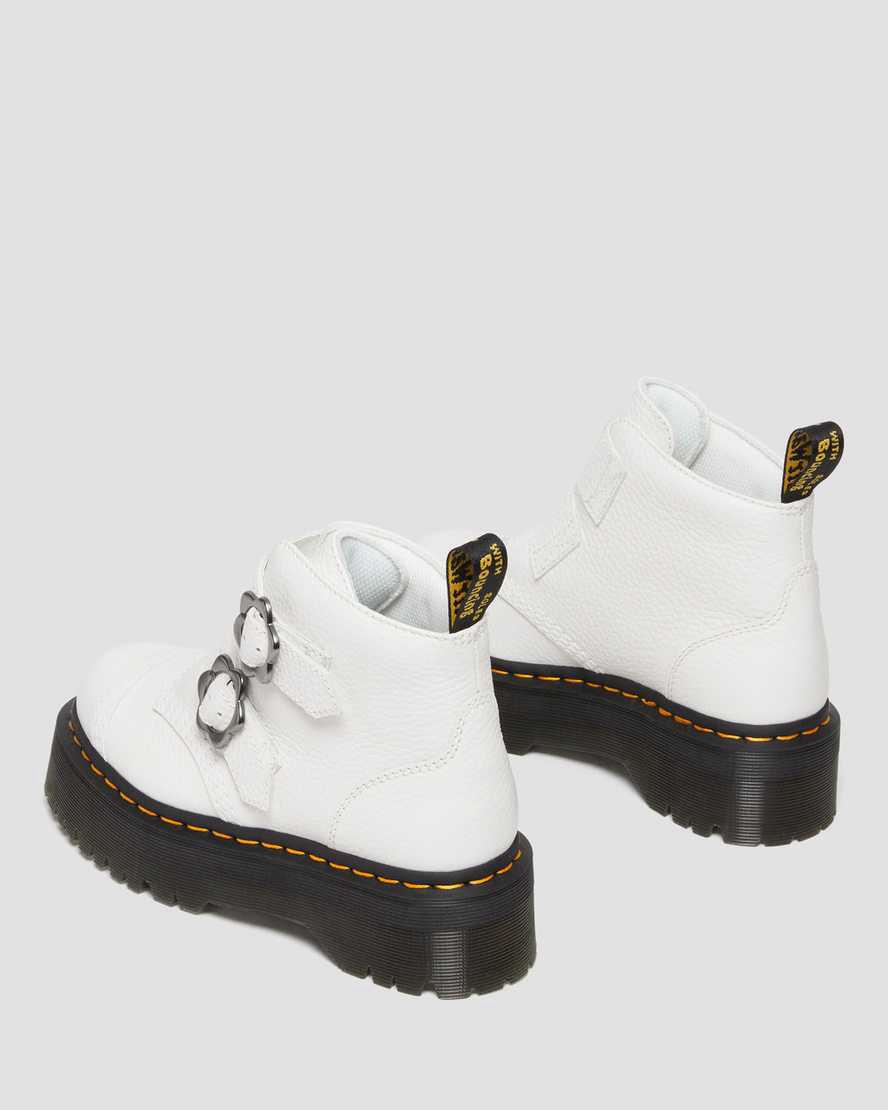 Dr Martens Devon Flower Buckle Leather Naisten Platform Saappaat Valkoinen  Suomi |  6142TSDMW