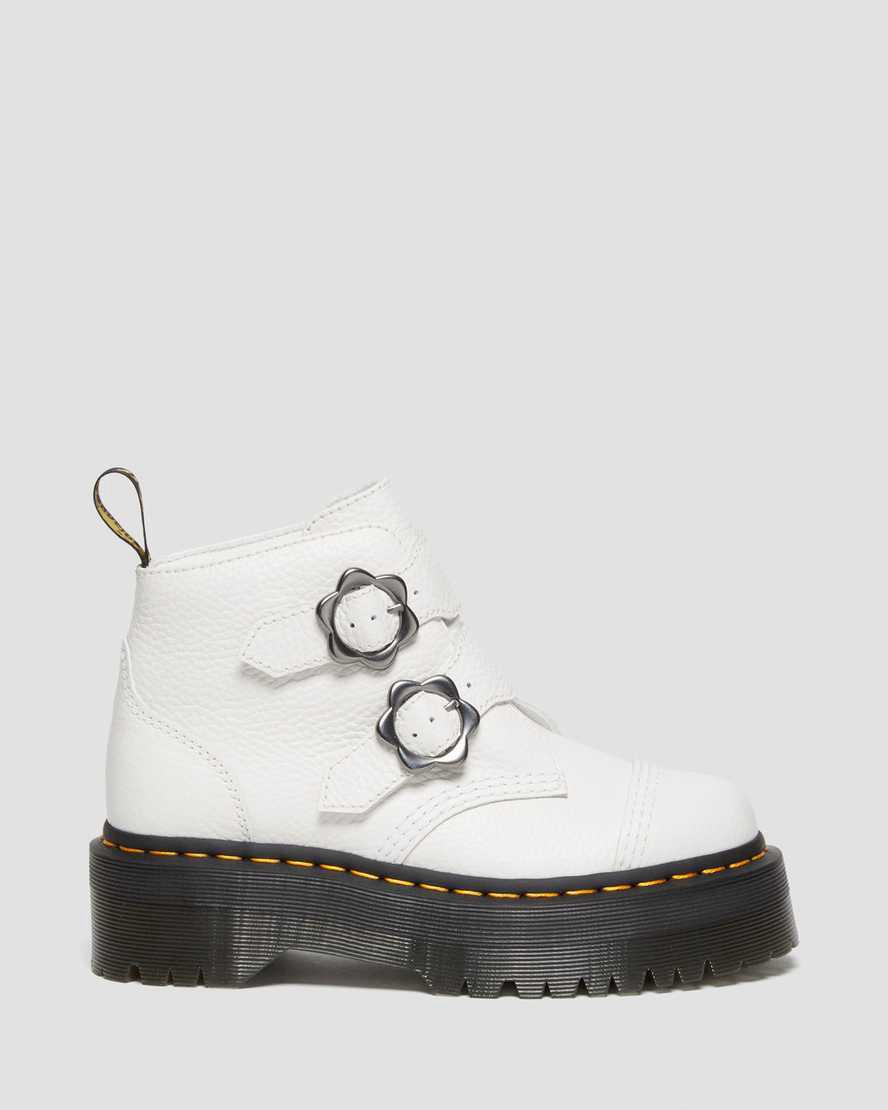 Dr Martens Devon Flower Buckle Leather Naisten Platform Saappaat Valkoinen  Suomi |  6142TSDMW