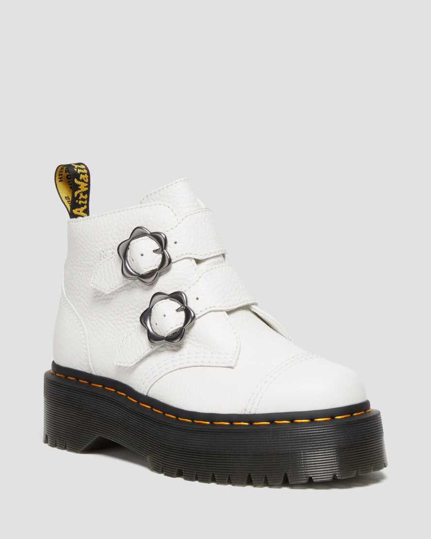 Dr Martens Devon Flower Buckle Leather Naisten Platform Saappaat Valkoinen  Suomi |  6142TSDMW