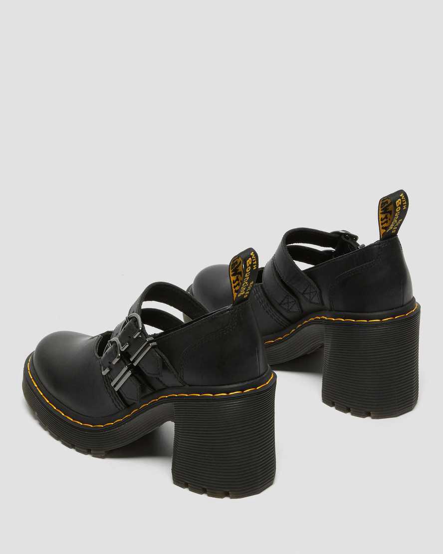 Dr Martens Eviee Sendal Leather Heeled Naisten Platform Kengät Mustat  Suomi |  6417SFXKJ