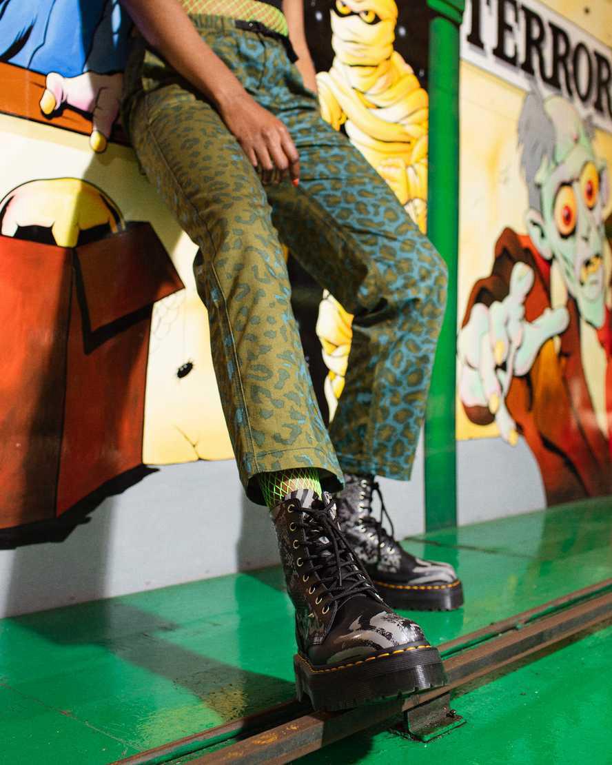 Dr Martens Jadon Boot Animal Clash Leather Platforms Naisten Nilkkurit Black/Grey Backhand  Suomi |  3629KZXBJ