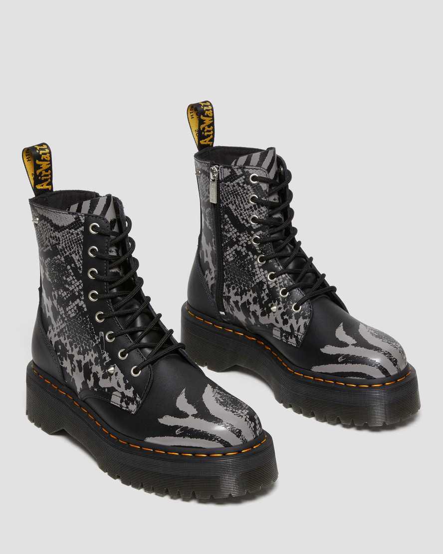 Dr Martens Jadon Boot Animal Clash Leather Platforms Naisten Nilkkurit Black/Grey Backhand  Suomi |  3629KZXBJ