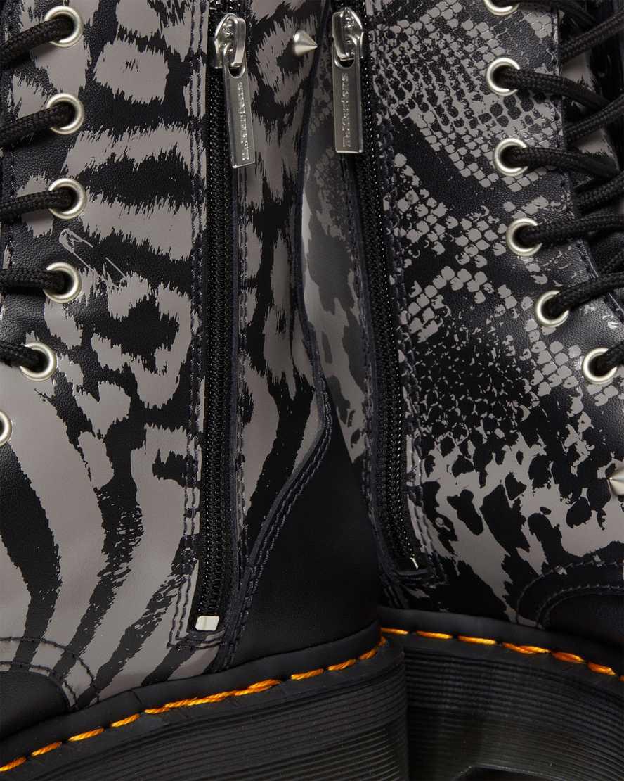 Dr Martens Jadon Boot Animal Clash Leather Platforms Miesten Nilkkurit Black/Grey Backhand  Suomi |  8716THQZG