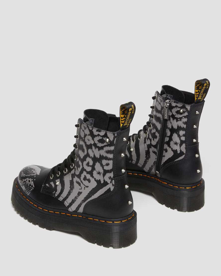 Dr Martens Jadon Boot Animal Clash Leather Platforms Miesten Nilkkurit Black/Grey Backhand  Suomi |  8716THQZG