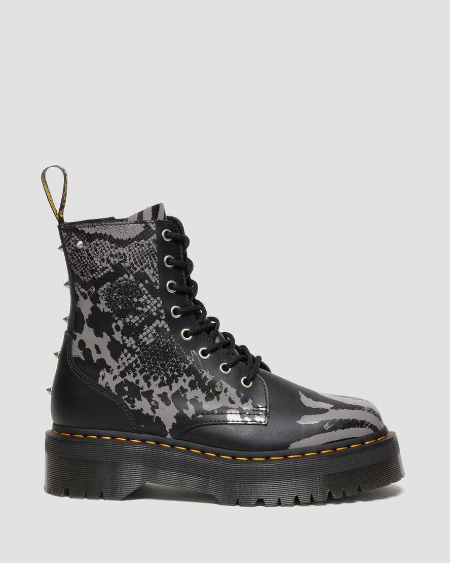 Dr Martens Jadon Boot Animal Clash Leather Platforms Miesten Nilkkurit Black/Grey Backhand  Suomi |  8716THQZG