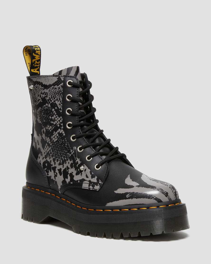 Dr Martens Jadon Boot Animal Clash Leather Platforms Miesten Nilkkurit Black/Grey Backhand  Suomi |  8716THQZG