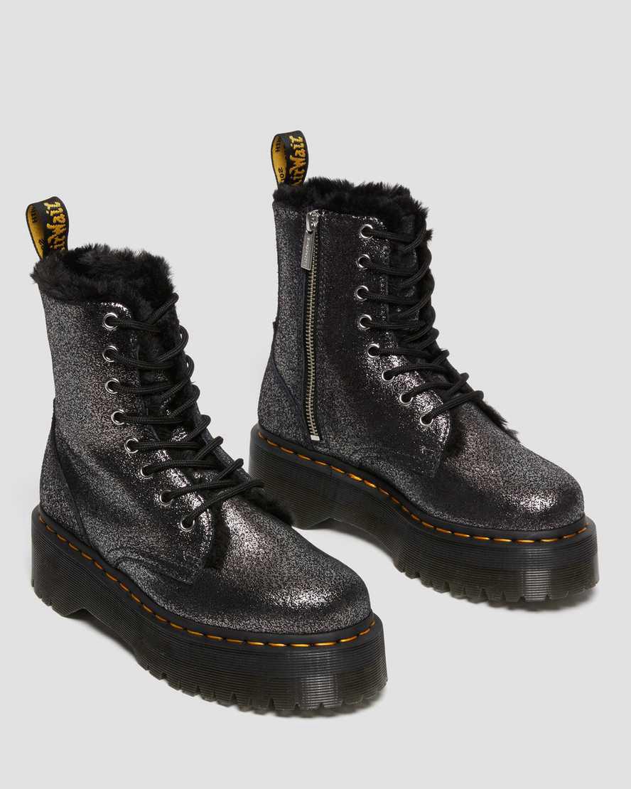 Dr Martens Jadon Boot Faux Fur-Lined Metallic Leather Platforms Naisten Nilkkurit Mustat  Suomi |  1067LDNEQ
