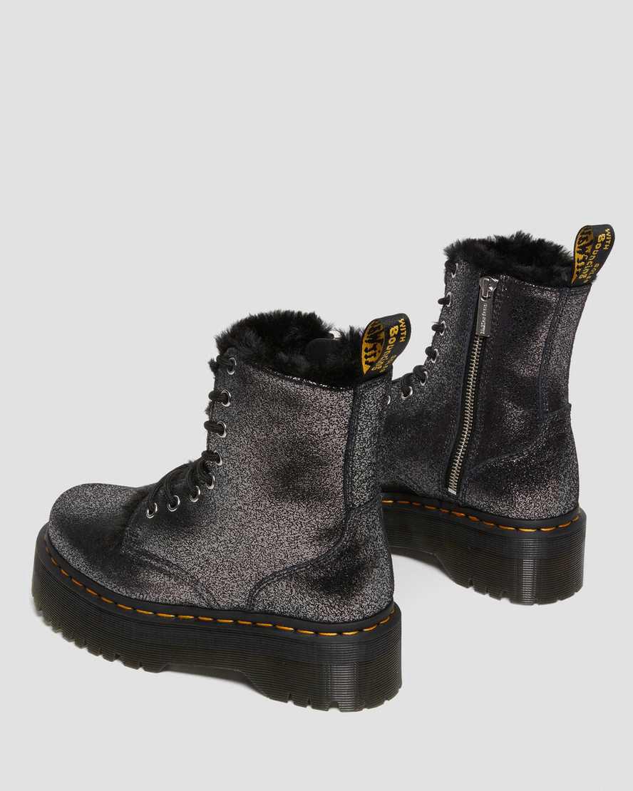 Dr Martens Jadon Boot Faux Fur-Lined Metallic Leather Platforms Naisten Nilkkurit Mustat  Suomi |  1067LDNEQ