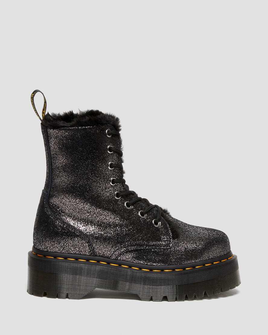 Dr Martens Jadon Boot Faux Fur-Lined Metallic Leather Platforms Naisten Nilkkurit Mustat  Suomi |  1067LDNEQ