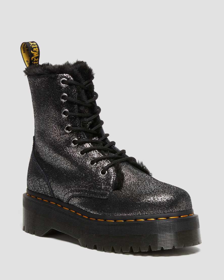 Dr Martens Jadon Boot Faux Fur-Lined Metallic Leather Platforms Naisten Talvisaappaat Mustat  Suomi |  1290OLUSP