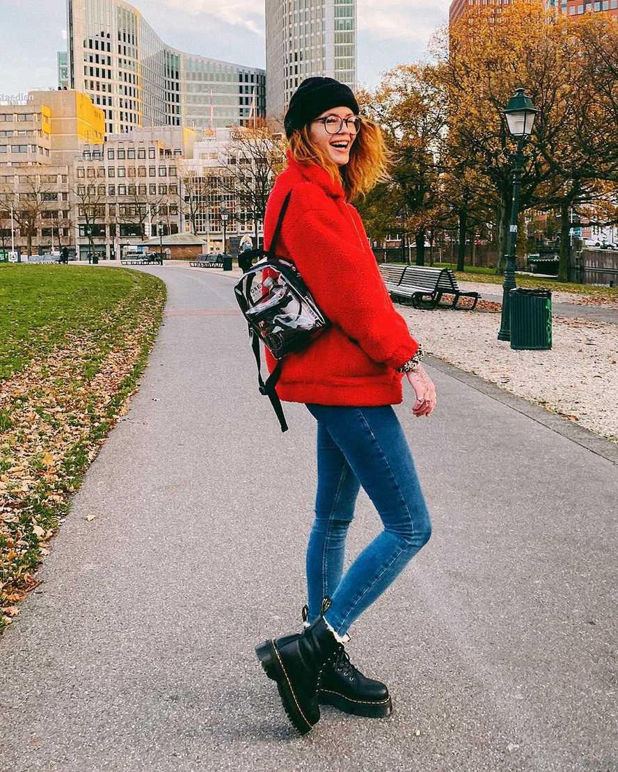 Dr Martens Jadon Boot Leather Faux Fur Lined Platforms Naisten Nilkkurit Mustat  Suomi |  2481DTFKU
