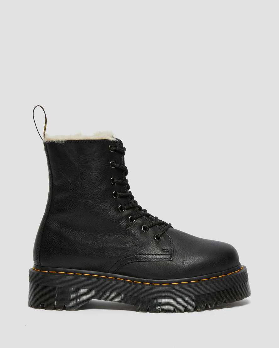 Dr Martens Jadon Boot Leather Faux Fur Lined Platforms Naisten Nilkkurit Mustat  Suomi |  2481DTFKU