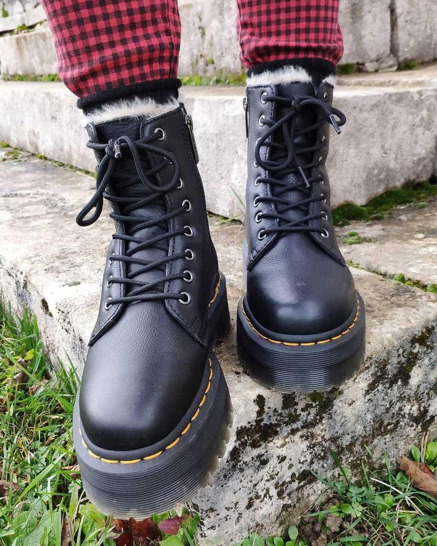 Dr Martens Jadon Boot Leather Faux Fur Lined Platforms Naisten Talvisaappaat Mustat  Suomi |  3908WIYHV