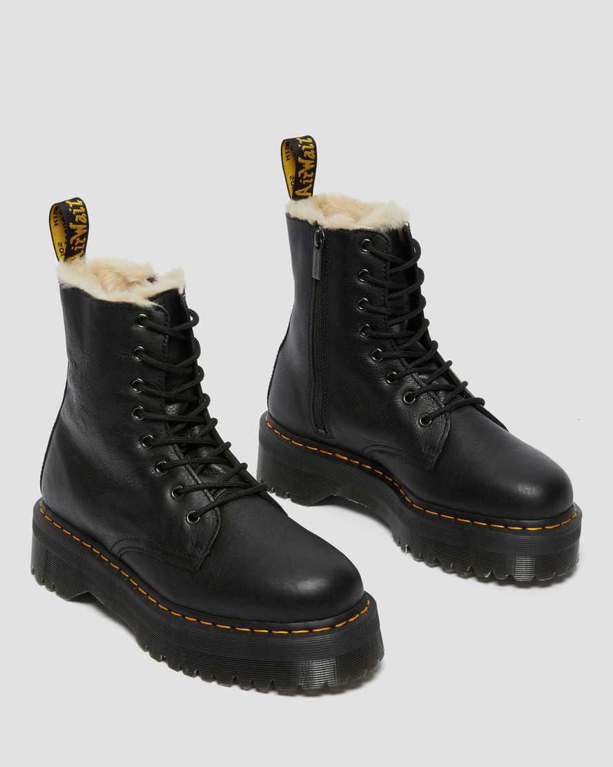 Dr Martens Jadon Boot Leather Faux Fur Lined Platforms Naisten Talvisaappaat Mustat  Suomi |  3908WIYHV
