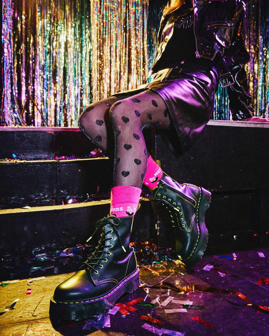Dr Martens Jadon II Boot Neon Star Leather Platforms Naisten Nilkkurit Black/Yellow / Romario  Suomi |  0189GSYVI