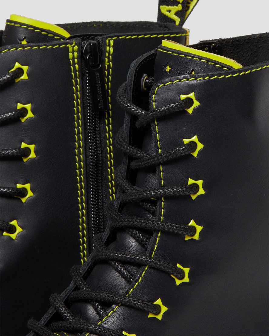 Dr Martens Jadon II Boot Neon Star Leather Platforms Naisten Nilkkurit Black/Yellow / Romario  Suomi |  0189GSYVI