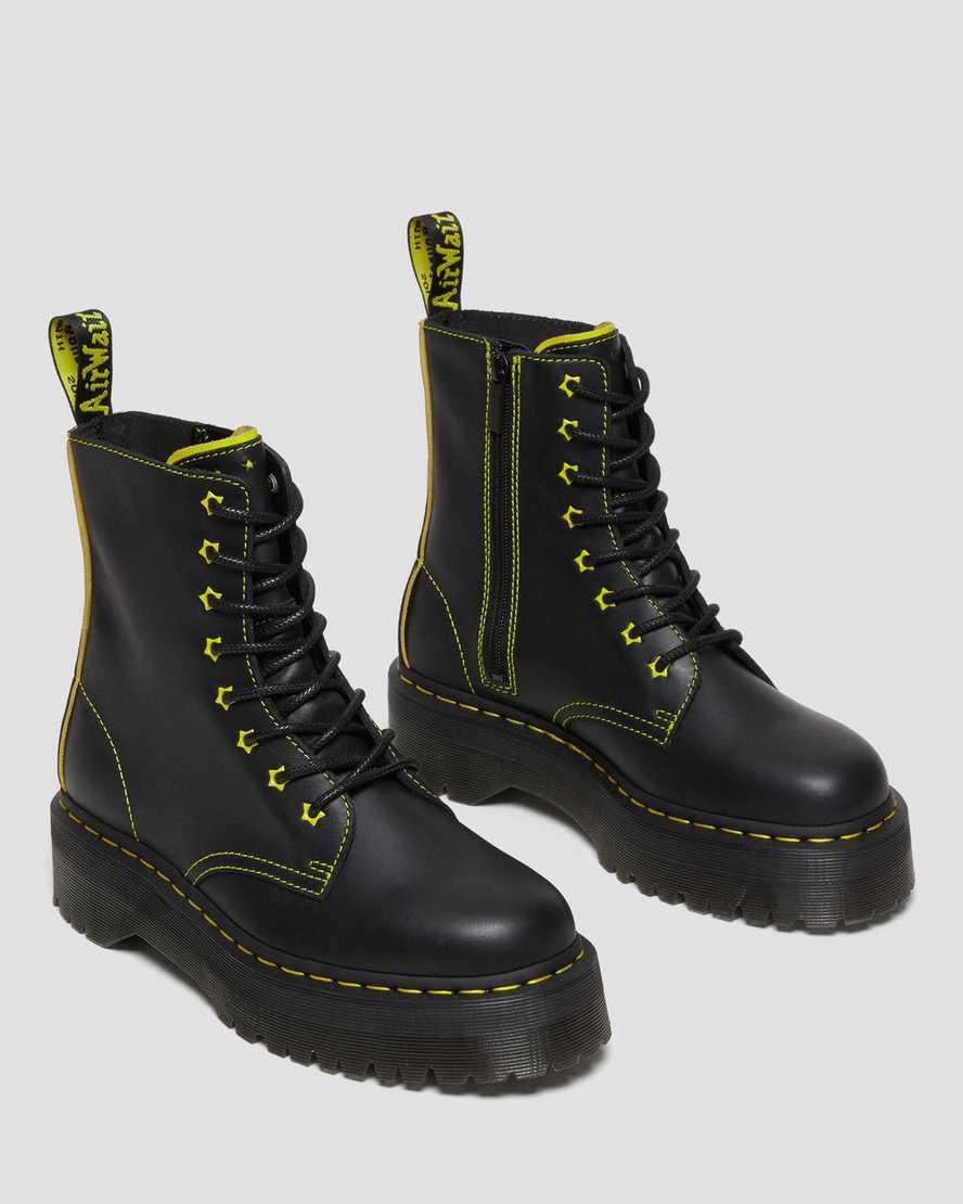 Dr Martens Jadon II Boot Neon Star Leather Platforms Naisten Nilkkurit Black/Yellow / Romario  Suomi |  0189GSYVI