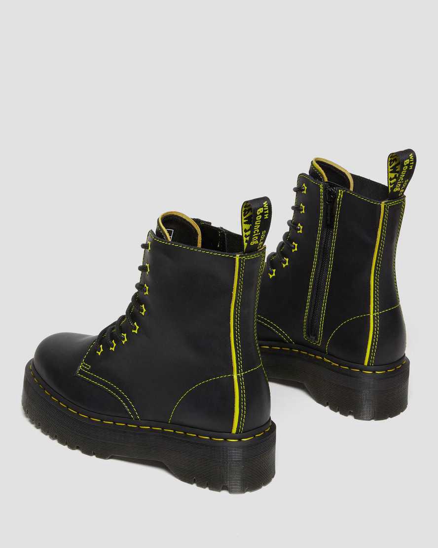 Dr Martens Jadon II Boot Neon Star Leather Platforms Naisten Nilkkurit Black/Yellow / Romario  Suomi |  0189GSYVI