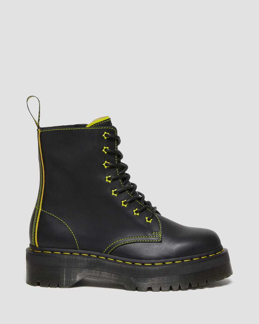 Dr Martens Jadon II Boot Neon Star Leather Platforms Naisten Nilkkurit Black/Yellow / Romario  Suomi |  0189GSYVI