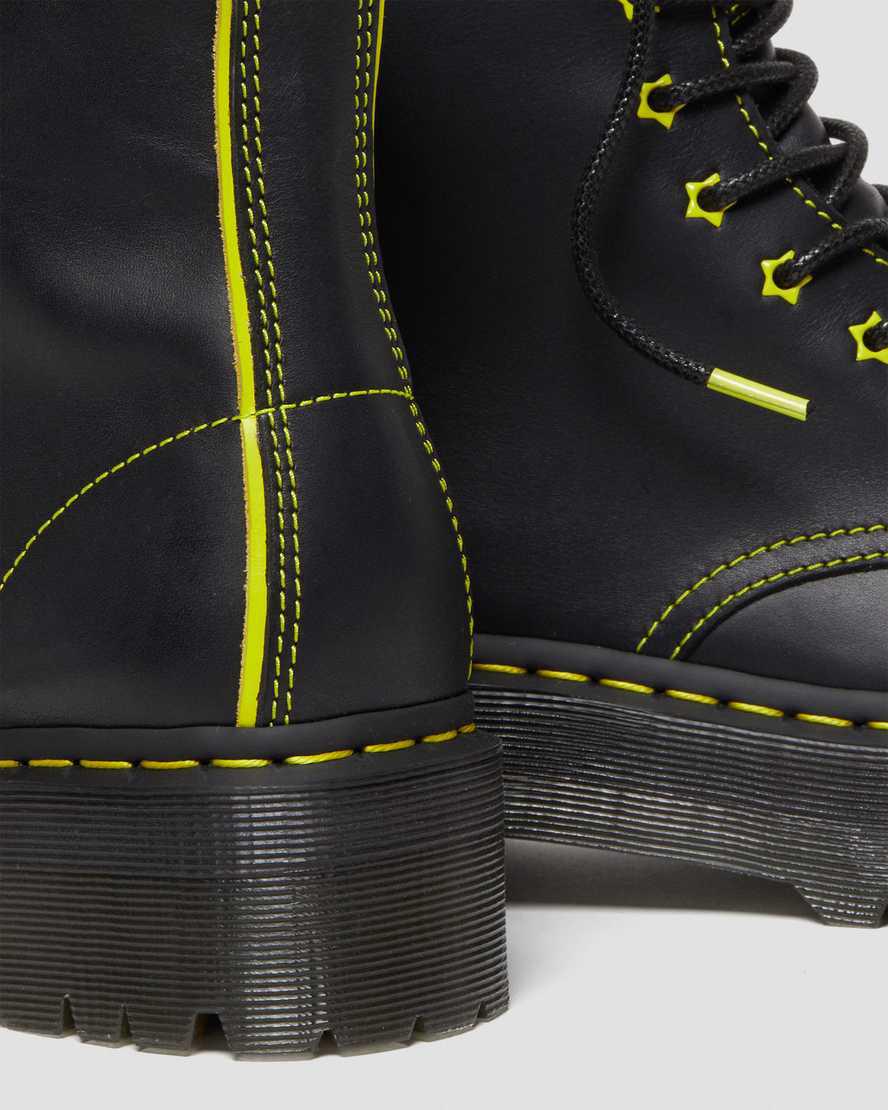 Dr Martens Jadon II Boot Neon Star Leather Platforms Naisten Nilkkurit Black/Yellow / Romario  Suomi |  0189GSYVI