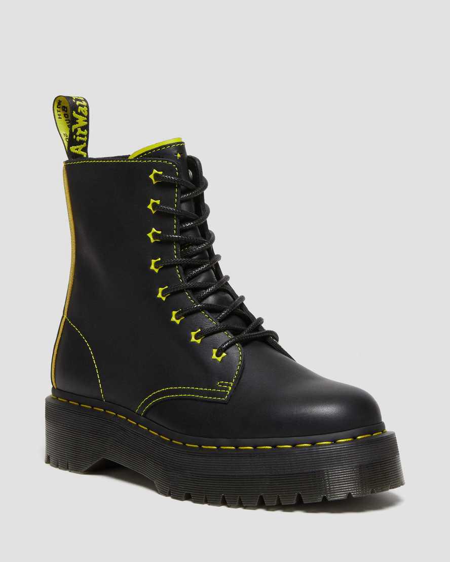 Dr Martens Jadon II Boot Neon Star Leather Platforms Naisten Nilkkurit Black/Yellow / Romario  Suomi |  0189GSYVI
