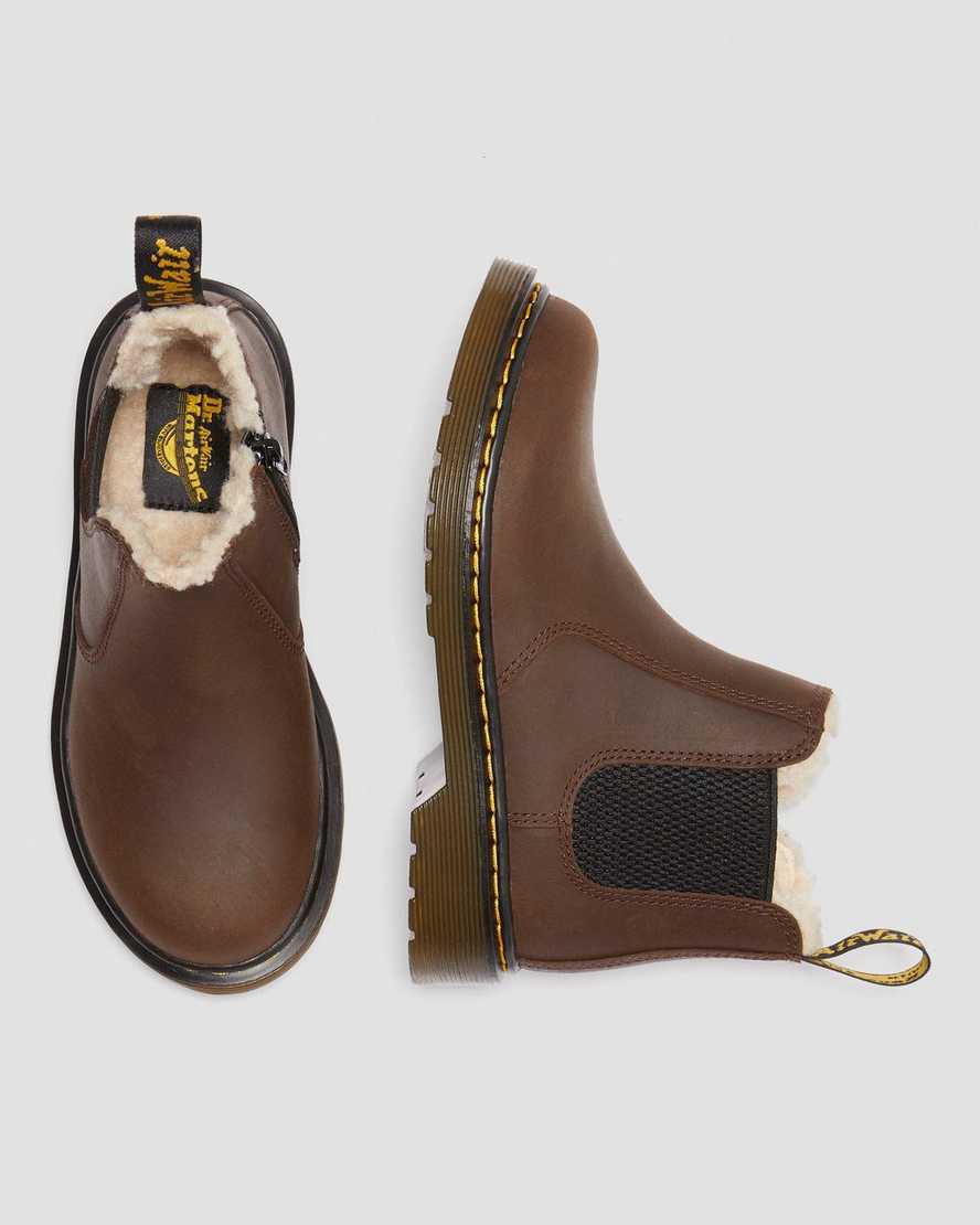 Dr Martens Junior 2976 Faux Fur Lined Lasten Chelsea Saappaat Tummanruskea  Suomi |  2075CWJDH