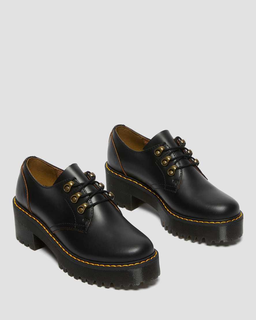 Dr Martens Leona Lo Vintage Smooth Leather Naisten Korkokengät Saappaat Mustat  Suomi |  1974RSZHO