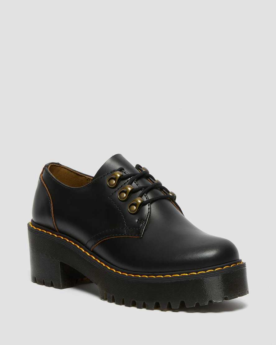 Dr Martens Leona Lo Vintage Smooth Leather Naisten Korkokengät Saappaat Mustat  Suomi |  1974RSZHO
