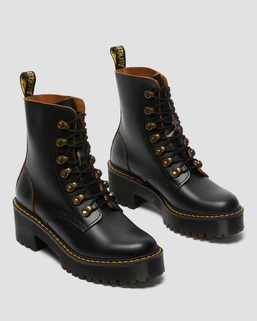 Dr Martens Leona Vintage Smooth Leather Naisten Korkokengät Saappaat Mustat  Suomi |  7851VBIUK