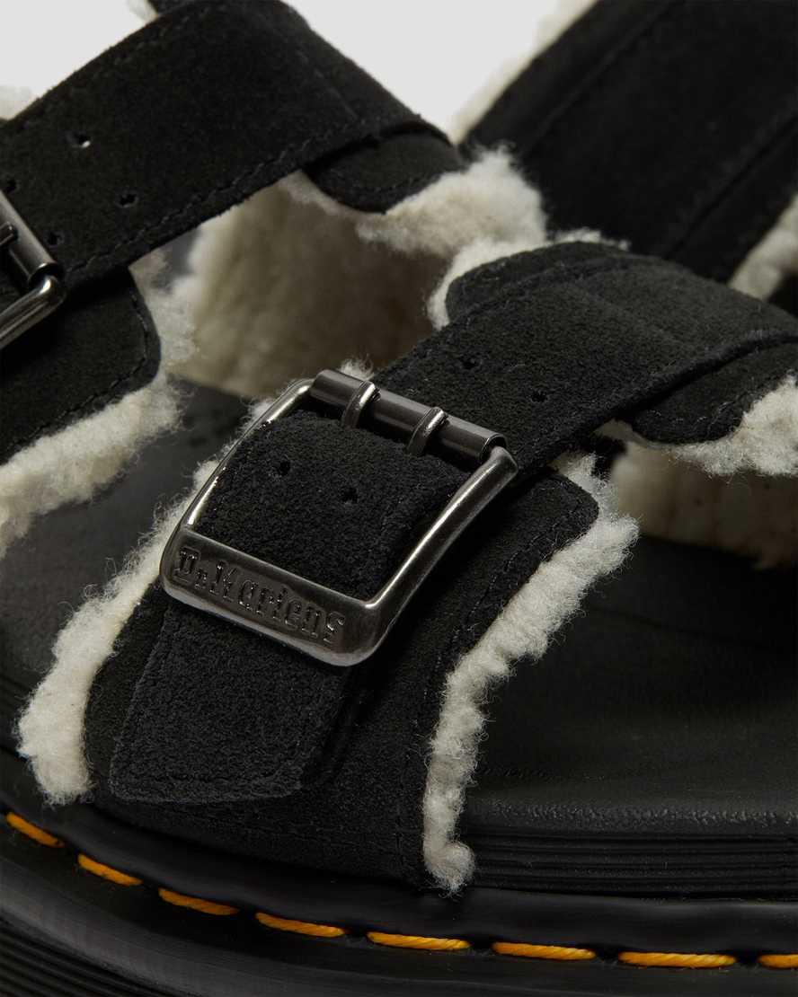 Dr Martens Myles Suede Fur-Lined Buckle Miesten Rantasandaalit Mustat  Suomi |  7869HOCUG