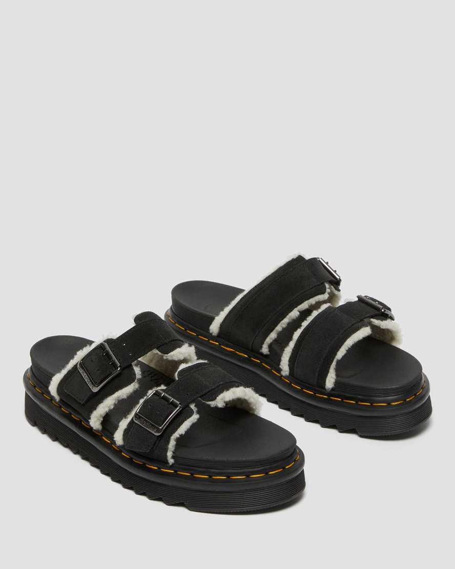 Dr Martens Myles Suede Fur-Lined Buckle Miesten Rantasandaalit Mustat  Suomi |  7869HOCUG
