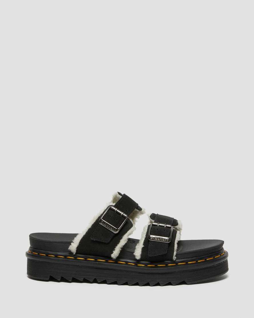 Dr Martens Myles Suede Fur-Lined Buckle Miesten Rantasandaalit Mustat  Suomi |  7869HOCUG