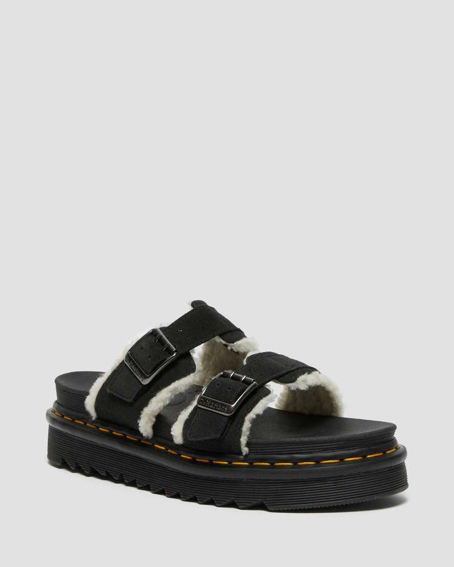 Dr Martens Myles Suede Fur-Lined Buckle Miesten Rantasandaalit Mustat  Suomi |  7869HOCUG
