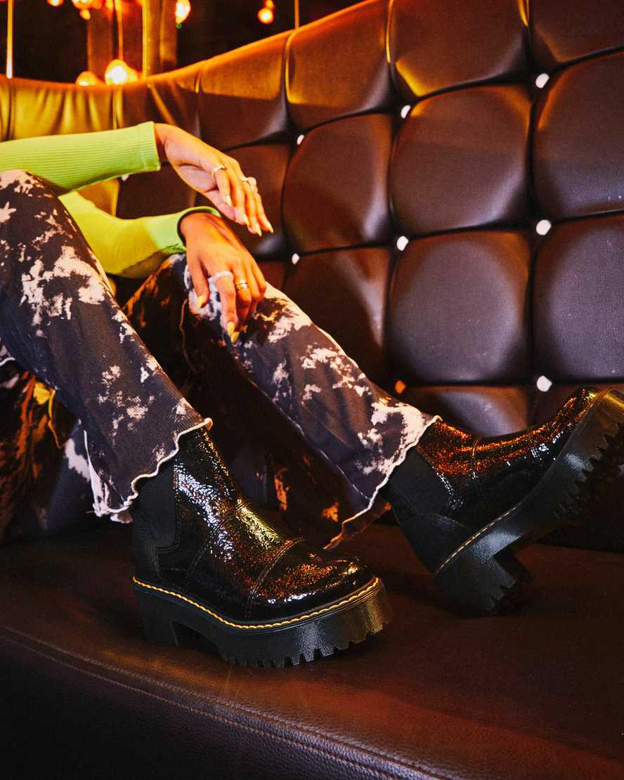 Dr Martens Rozalie Distressed Patent Chelsea Naisten Korkokengät Saappaat Mustat  Suomi |  9675GIVYA