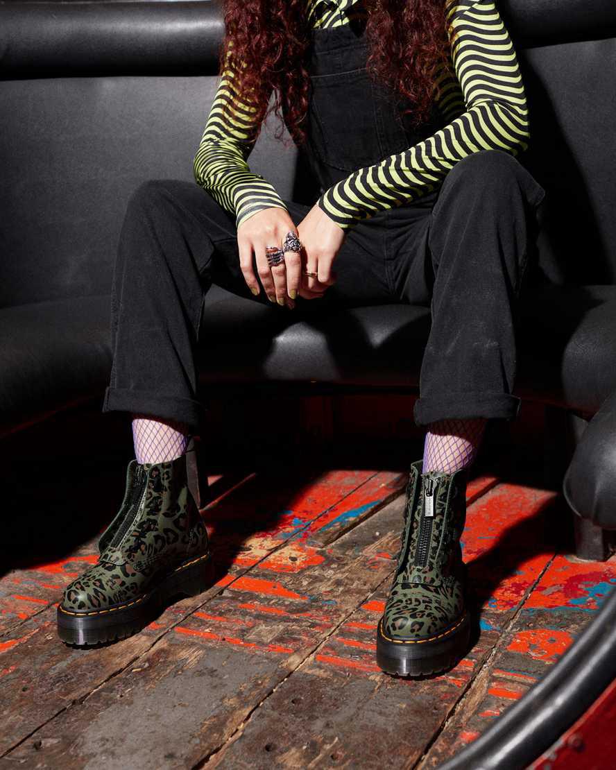 Dr Martens Sinclair Distorted Leopard Print Naisten Platform Saappaat Khaki Vihreä  Suomi |  0783TVPKA
