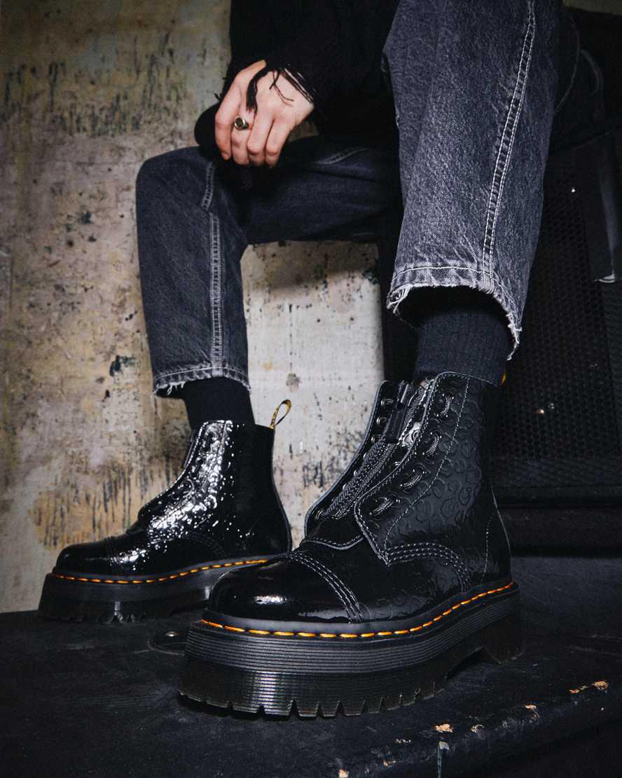 Dr Martens Sinclair Leopard Emboss Patent Leather Platform Naisten Nilkkurit Mustat  Suomi |  8570FXWGR