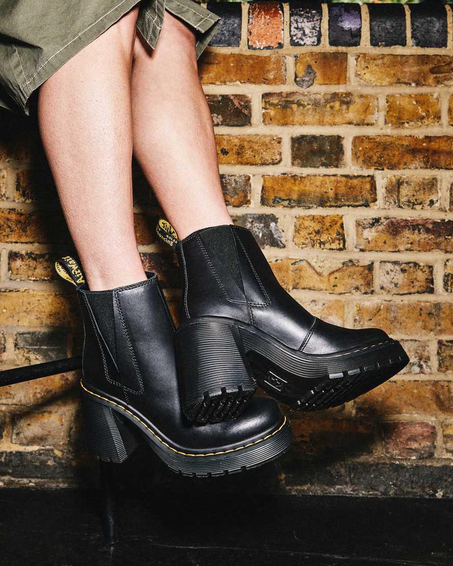 Dr Martens Spence Leather Flared Heel Naisten Chelsea Saappaat Mustat  Suomi |  9304PLHBE