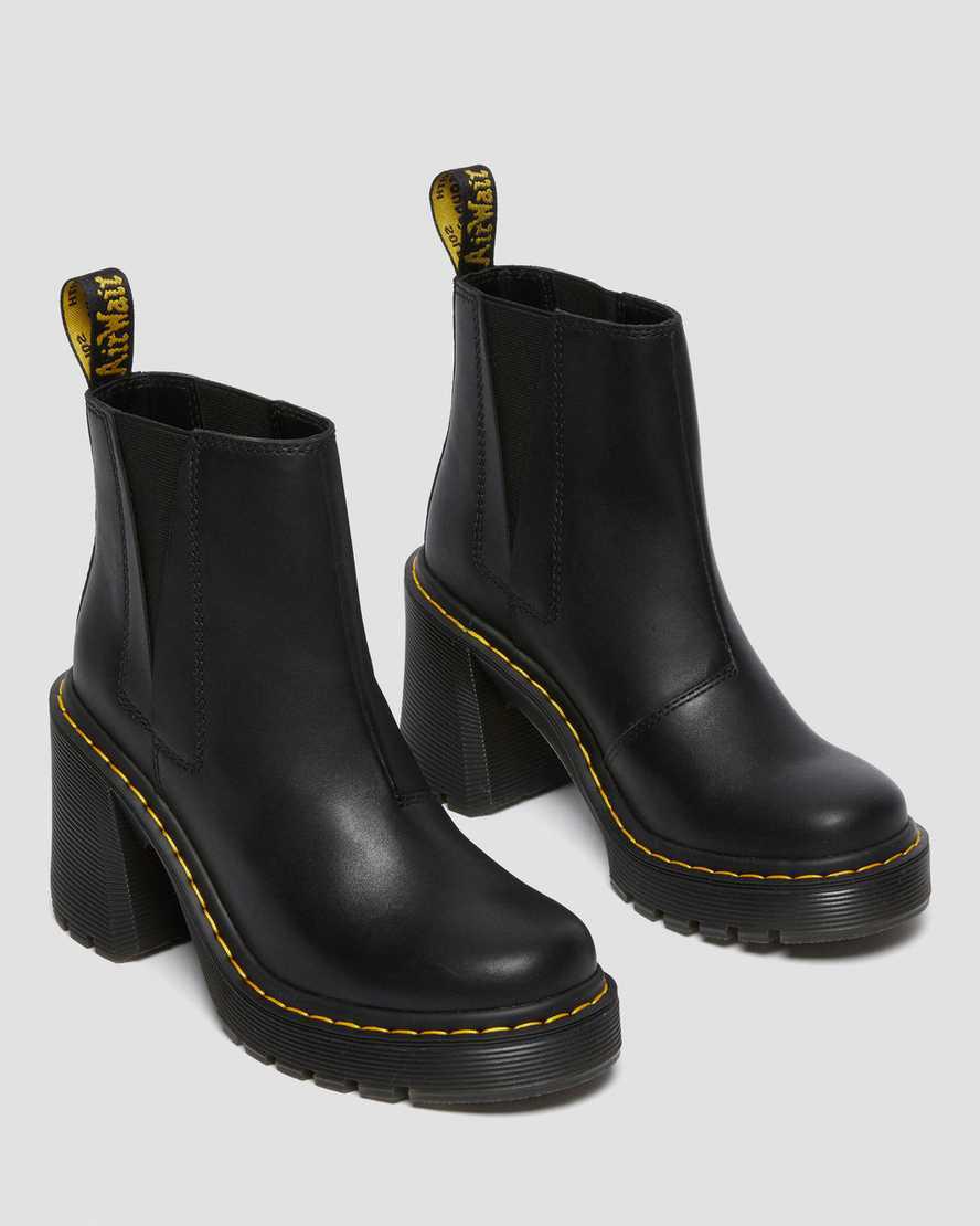 Dr Martens Spence Leather Flared Heel Naisten Chelsea Saappaat Mustat  Suomi |  9304PLHBE