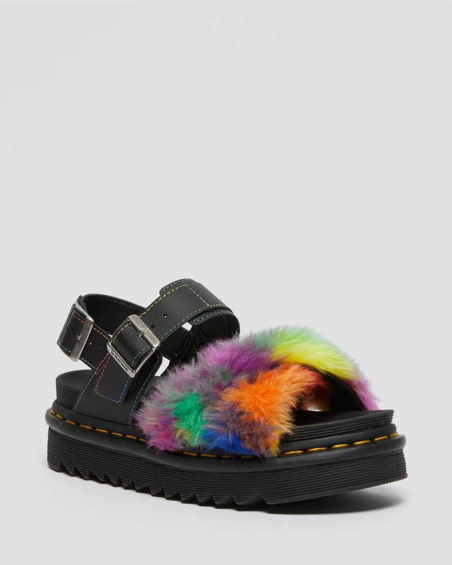 Dr Martens Voss II Fluffy Faux Fur Strap Naisten Gladiaattori Sandaalit Monivärinen  Suomi |  8542GBWJF