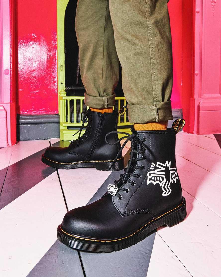 Dr Martens Youth Keith Haring 1460 Leather Lasten Nauhasaappaat Black/White  Suomi |  5874NMAKG